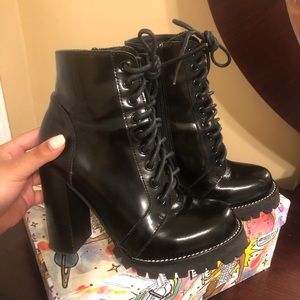 Jeffrey Campbell lace up high heel booties